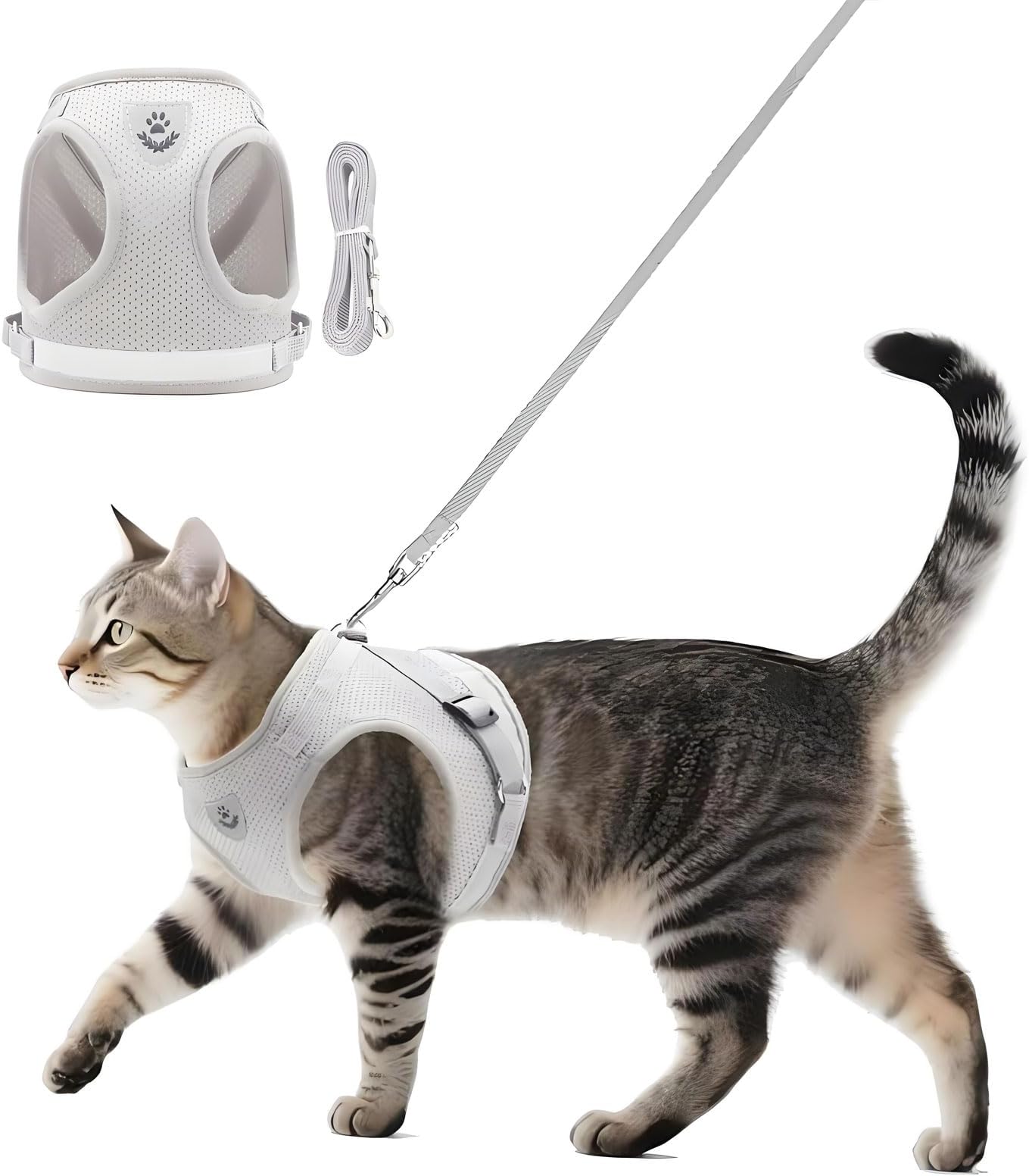 Soft Mesh No Pull Cat Harness and Lead Set for Walking, Escape Proof Kitten Vest Harnesses for Small Dogs/Cats/Animals Rabbit, Cool Cat Dog Collar with Leash (Grey, Small)
