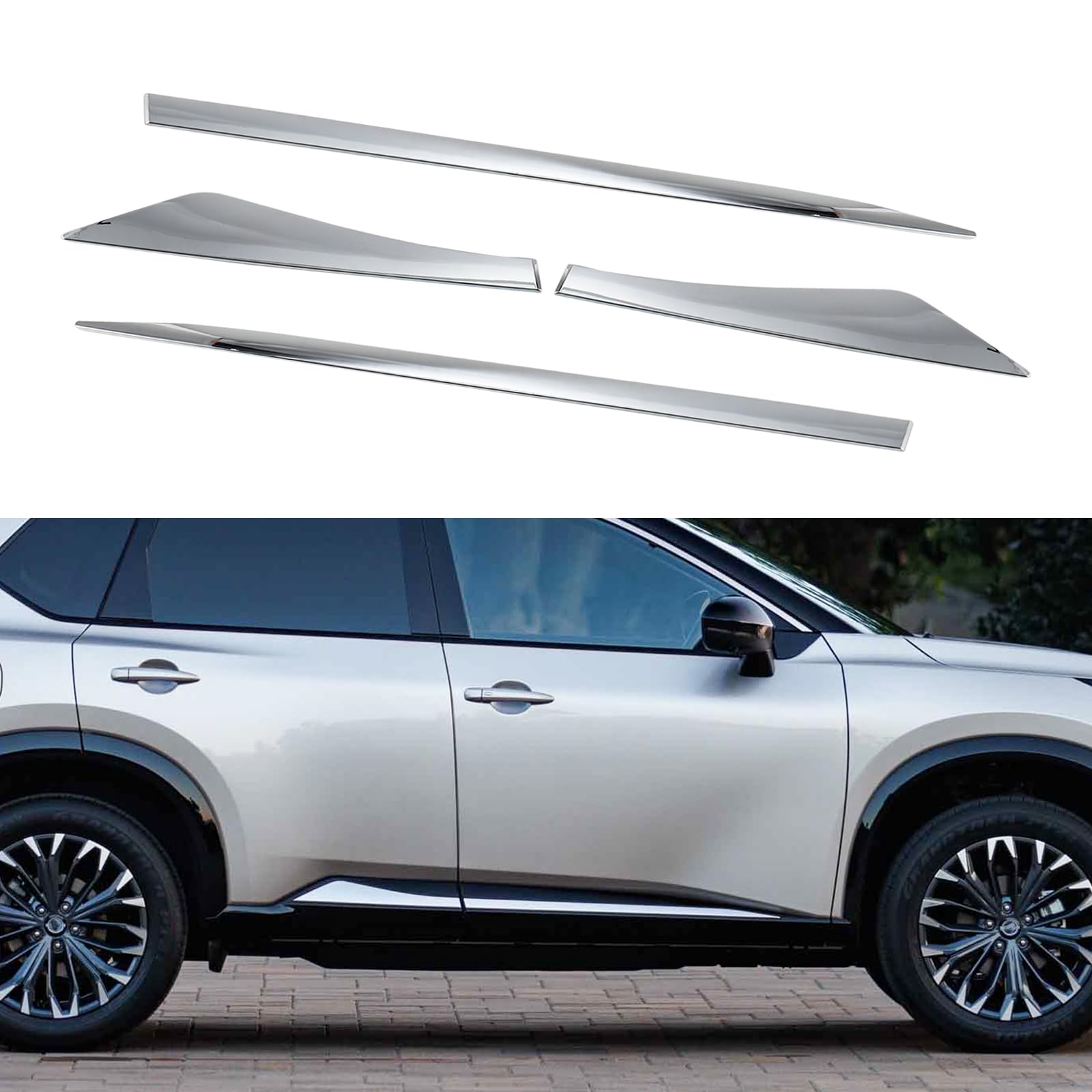 Modanatura laterale cromata per carrozzeria esterna compatibile con Nissan Rogue 2021 2022 2023 2024 2025 ABS