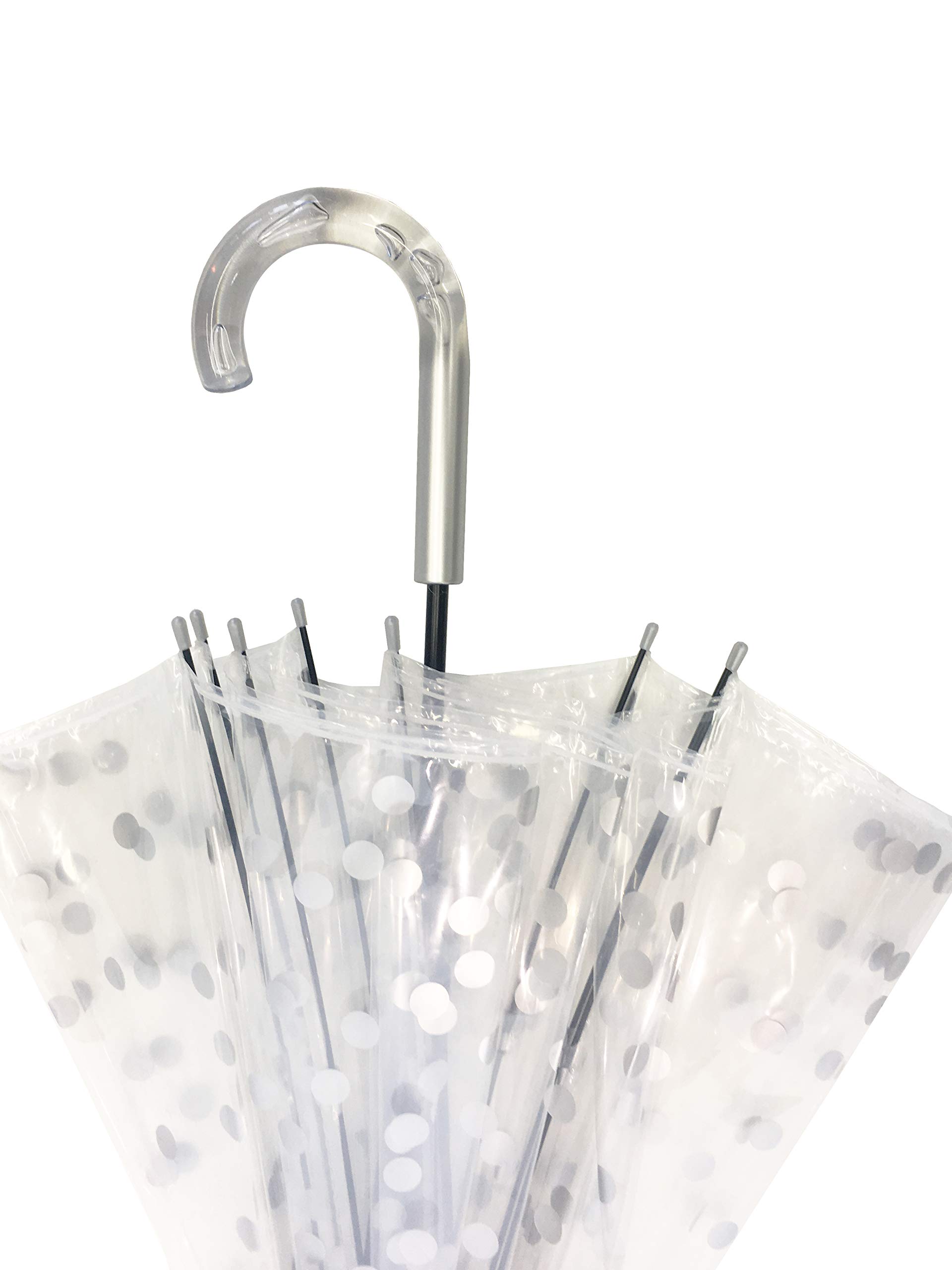 SMATI Paris - Polka Dots Silver Bubble Umbrella - Przezroczysty; Wiatrochron; Automatyczne otwieranie; Uchwyt w stylu kryształu; Francuski design; Parasol w kształcie kopuły.
