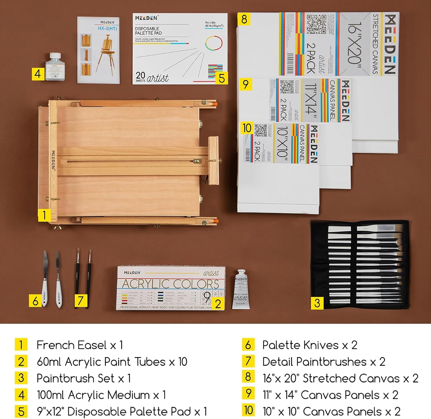 MEEDEN Art Set with French Easel for Professional Artist,Supplies Acrylic Painting(10-60ML) Kit with Paintbrushes for Adults,Pre Painter and Canvas Drawing Starter-Prime Art Series - Image 2