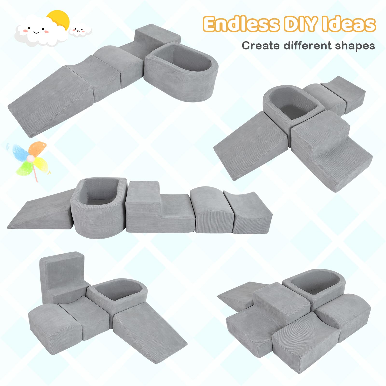 FANTASK Bloques de Espuma XXL de 5 Piezas, Bloques de Escalada Gigantes con Piscina de Bolas, Bloques de construcción Grandes para retozar y Escalar, Bloques de construcción Suaves para el hogar, la — view 2