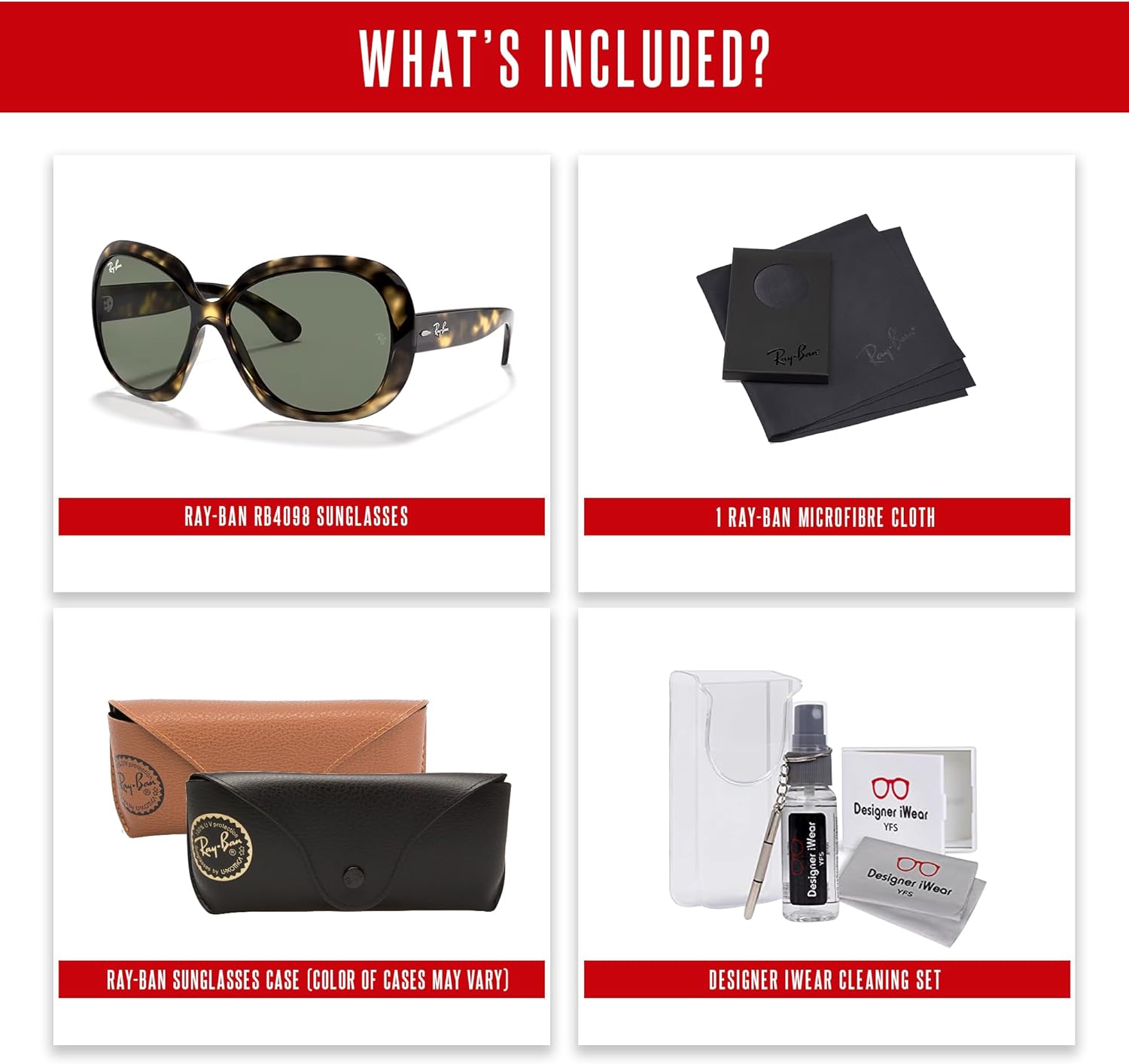 Ray-Ban Jackie ohh ii RB4098 Cateye Sunglasses for Women +BUNDLE with ACCESSORY EYEWEAR KIT
