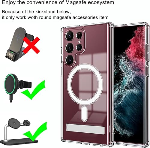 Miniatura 7 de Funda transparente con función atril para Samsung Galaxy S25 Ultra, funda magnética de cristal con soporte de metal, compatible con MagSafe, soporte