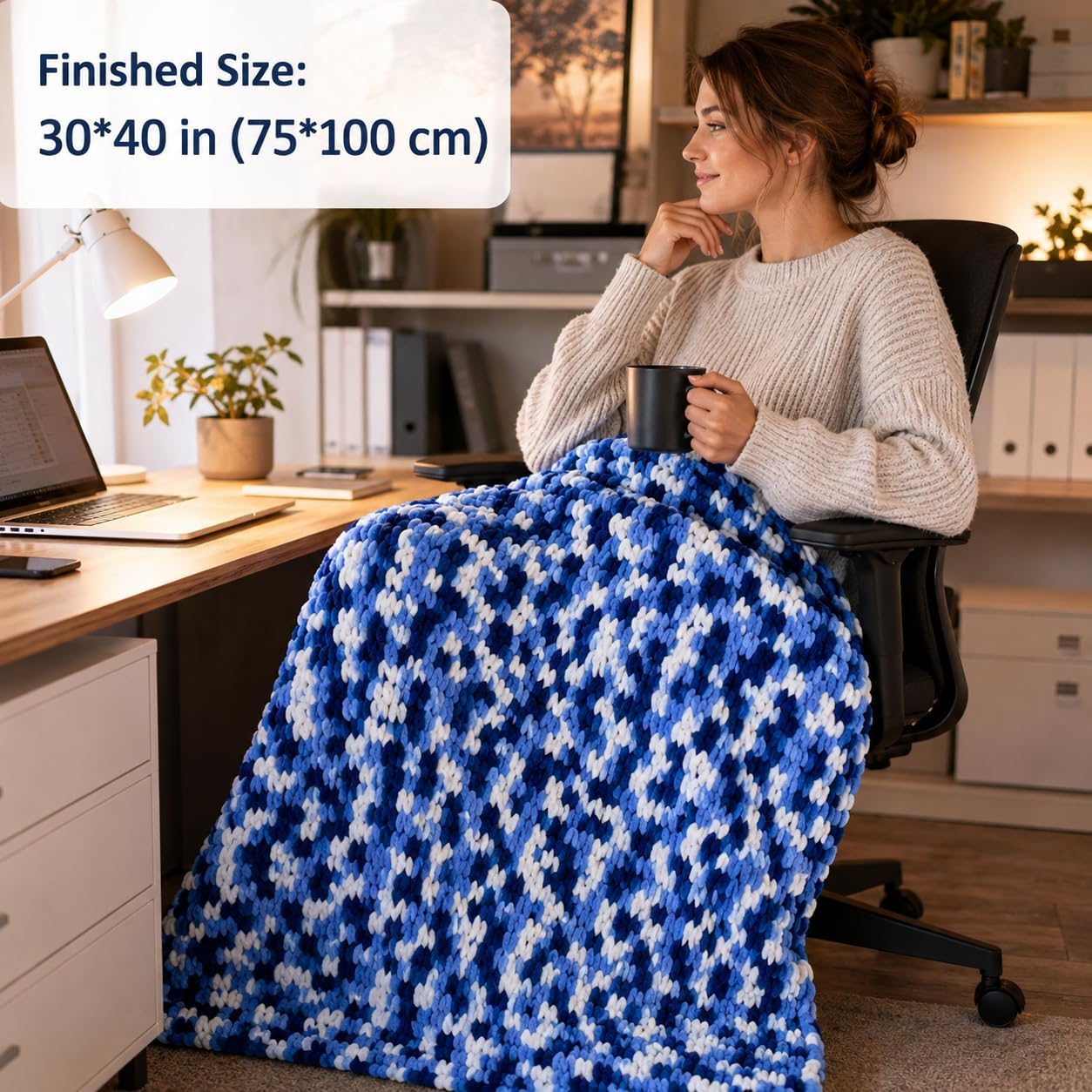 Reessy Loop Yarn Blanket Making Kit, 8 Skeins, Finger Knitting, Starry Blue