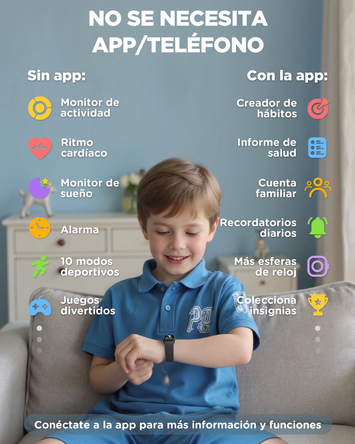 BIGGERFIVE Vigor 3 Pulsera de Actividad para Niños, Reloj Inteligente con Pantalla AMOLED, Impermeable 3ATM, Monitor Ritmo Cardíaco y Sueño, Negro