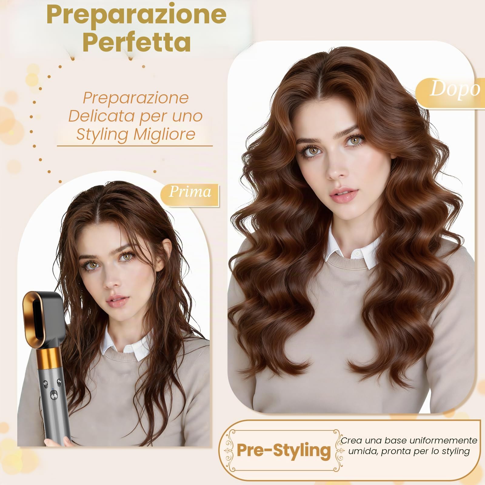 Accessorio per asciugatrice pre-styling per Dyson Airwrap HS01/HS05, ugello di ricambio preformato compatibile con Dyson Air Wrap, parte NO.969759-01 Gold