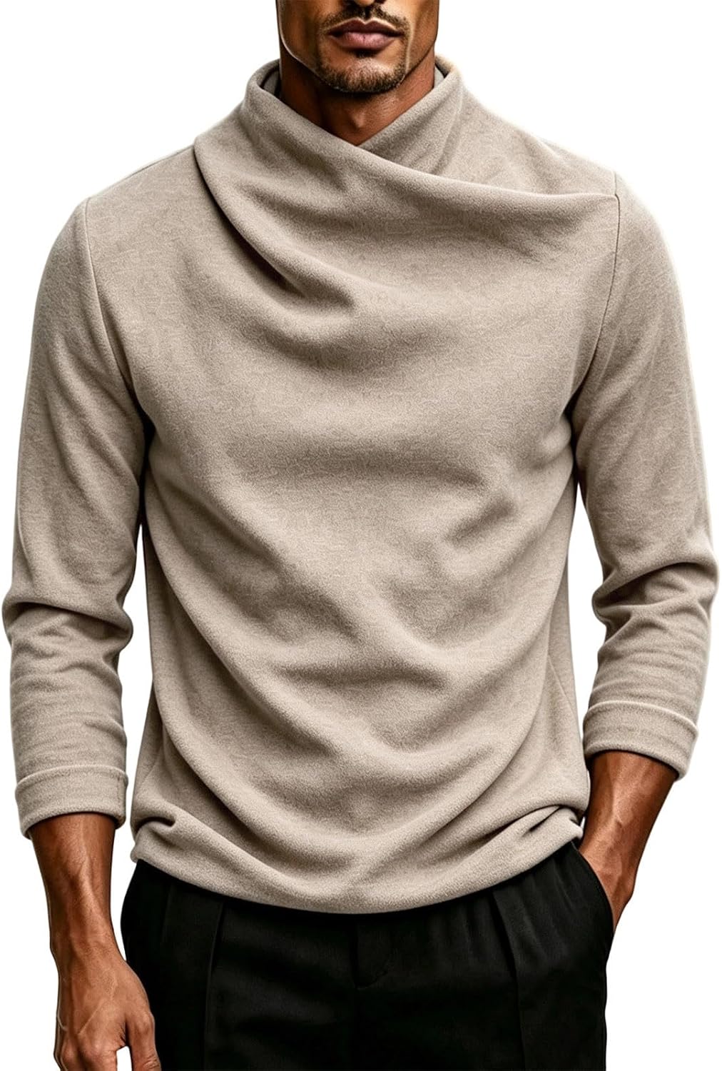 Mens Mock Neck Long Sleeve Shirts Casual Basic Pullover Sweater