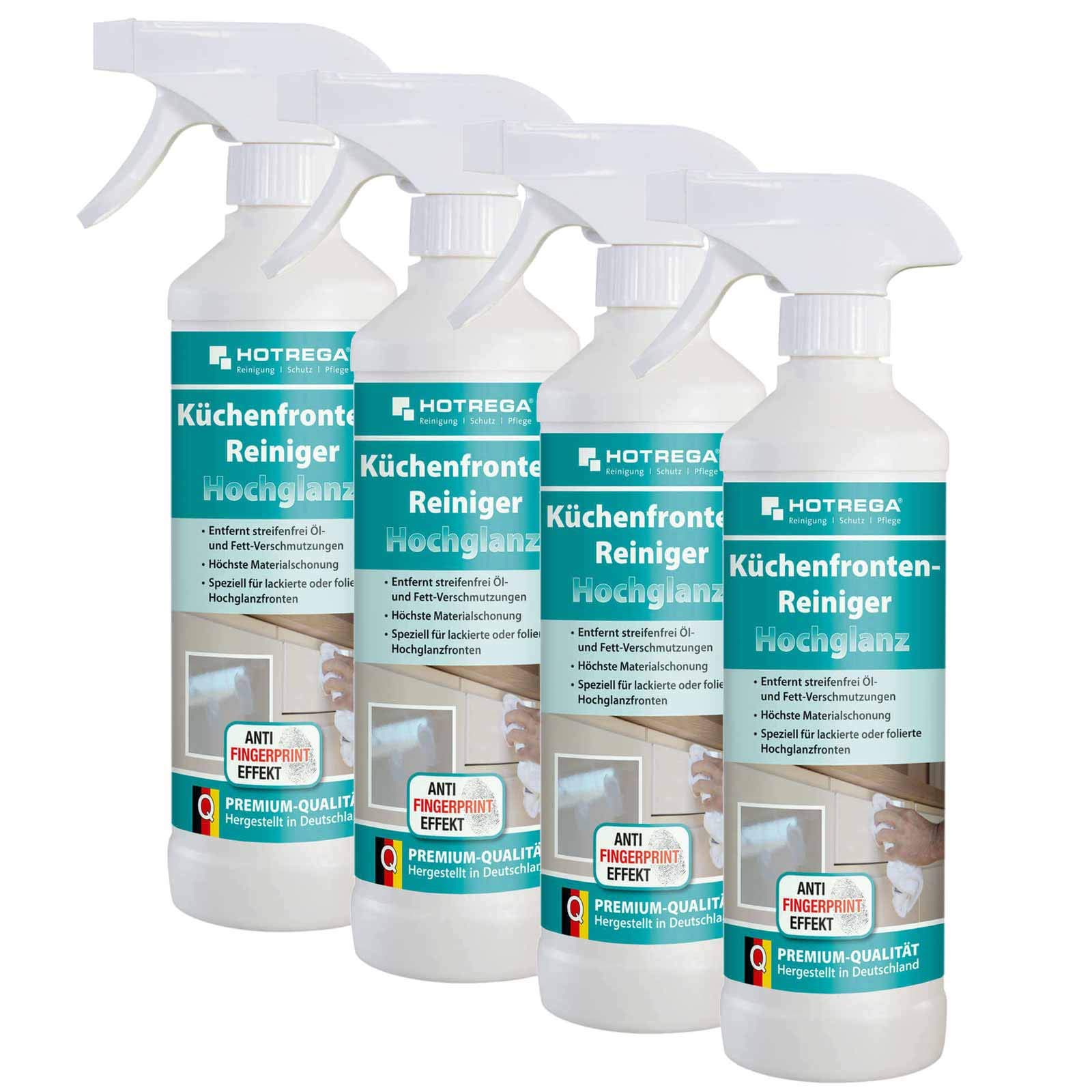 HOTREGA Küchenfronten-Reiniger Hochglanz 4x 500 ml | Fettlöser &