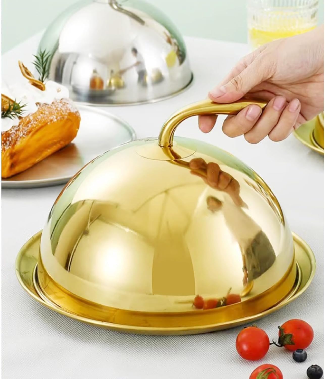 BIBAPU ステーキ お好み焼き 用カバー ステンレス製 ドーム型 丸型 鉄板焼きドーム ディッシュ蓋 食卓カバーにも 洋食料理蓋