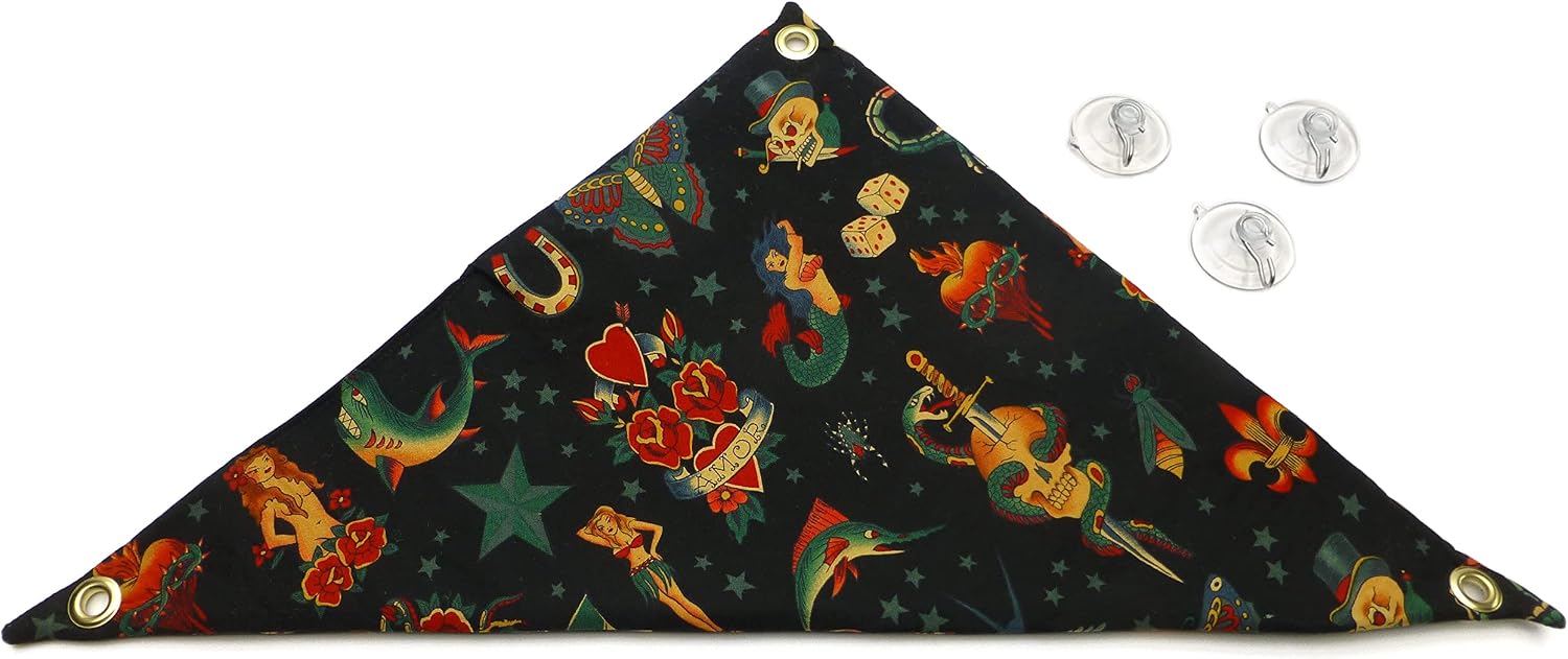 Hammock for Bearded Dragons, Vintage Tattoos Fabric with Suction Cup Hooks