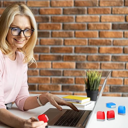 Miniatura 6 de Tinlade Juego de 20 sellos de oficina con mensaje autoentintado para oficina, negocios, mensaje, cuenta, archivo, texto, trabajo, tinta azul y roja