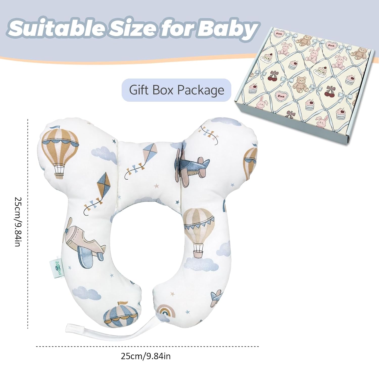 Baby Neck Pillow, U-Shape Pillow for Car Seat and Stroller Use, Lightweight Baby Travel Accessory (Sky Explorer)