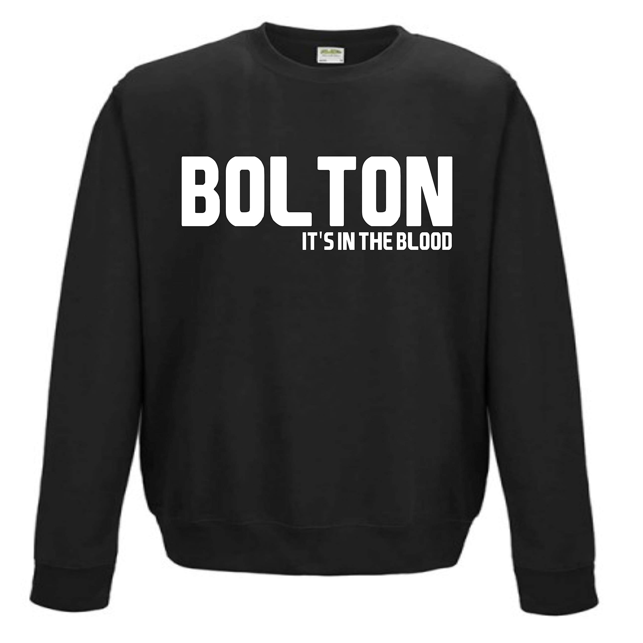 All About The Print Men's Black Bolton Its In The Blood Premium Sweatshirt Gift X-Large