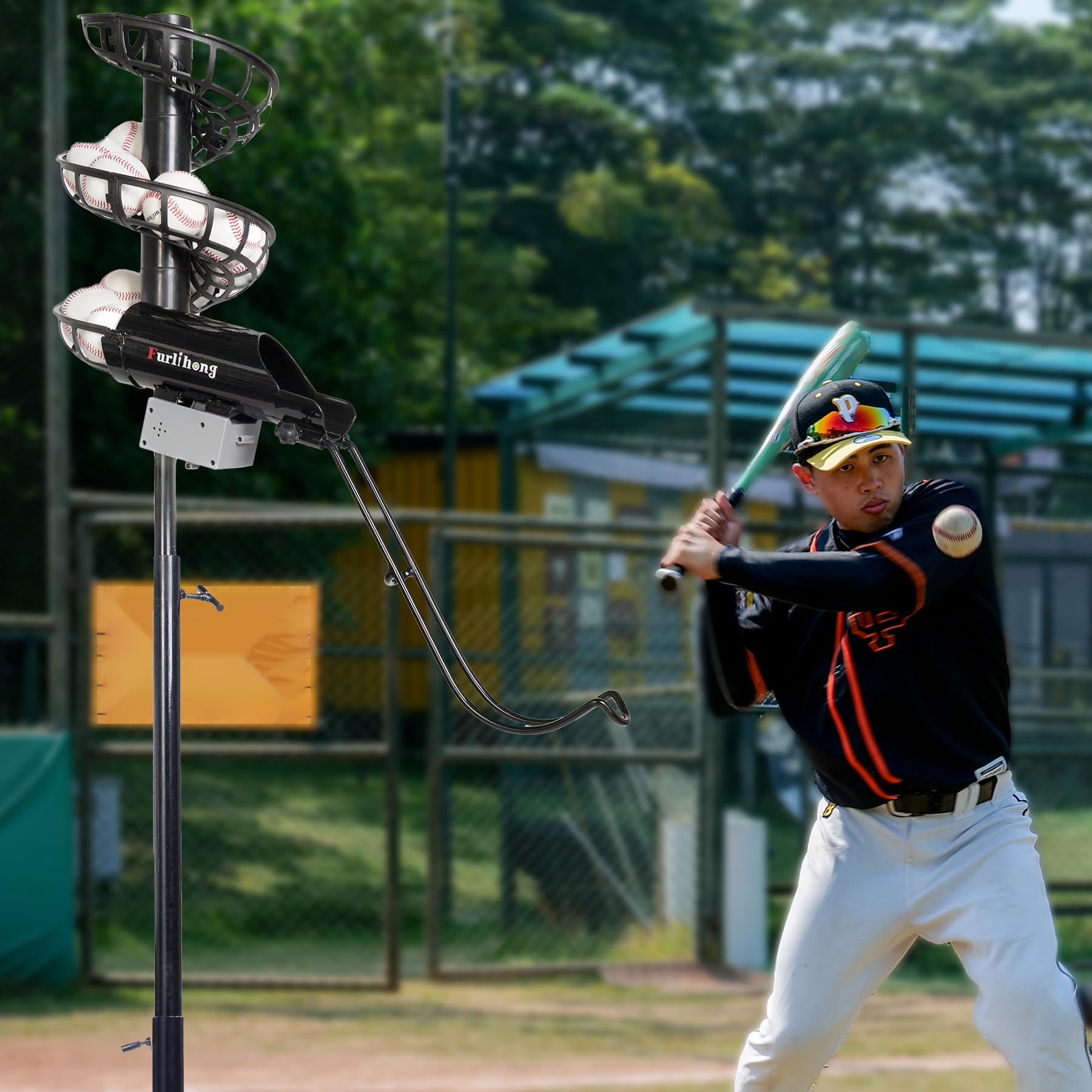 Furlihong 777BH-B - Alimentatore automatico 2 in 1 per macchine da cricket e baseball e Soft Toss Trainer – Stabile e regolabile in altezza