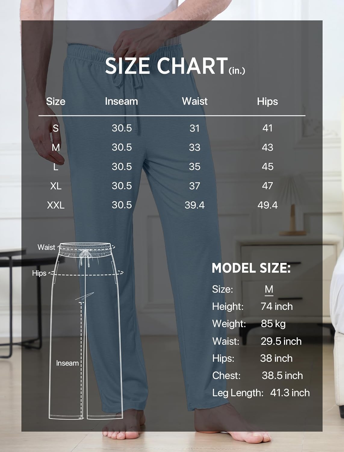 DITOK Men's Lightweight Pajama Pants Soft Lounge Sleep Joggers Adjustable Drawstring & Pockets All-Season Sleepwear