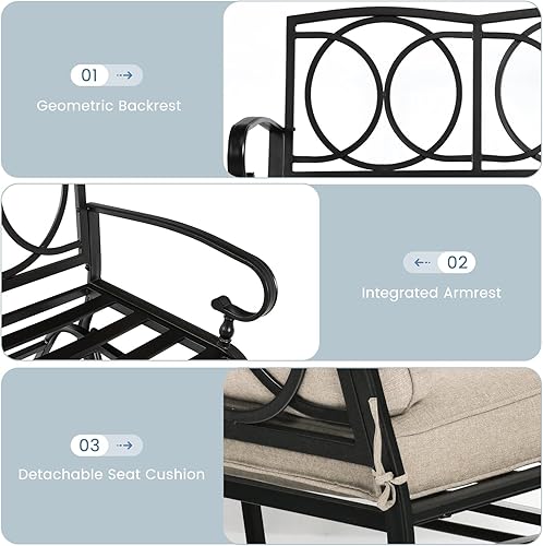 Miniatura 4 de Tangkula Silla deslizadora de columpio para exteriores, banco deslizador de patio para 2 personas, sofá biplaza mecedora al aire libre con marco de