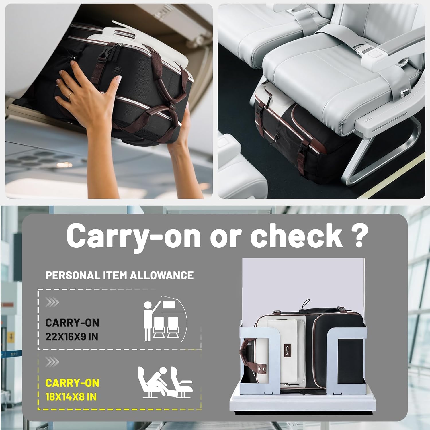 Travel Backpack for Women with Luggage Strap, 40L Large Carry on Backpack Women Flight Approved, TSA 17 Inch Laptop Backpack Luggage Personal Item Travel Bag for Work Business Trip Overnight, Black Black&off White image 5 of 9 B0F66DTGD9