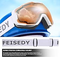 Vista 4 de FEISEDY Ski Goggles, OTG Snow Sport Goggles for Adult Youth, Anti-Fog UV400 Protection Bendable Dual-Lenses B2961 Naranja Vlt 53%