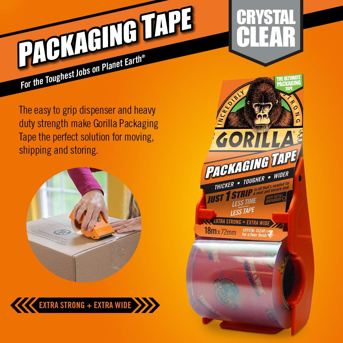 Gorilla Packaging Tape 72mm x 27m Refill Pack of 2