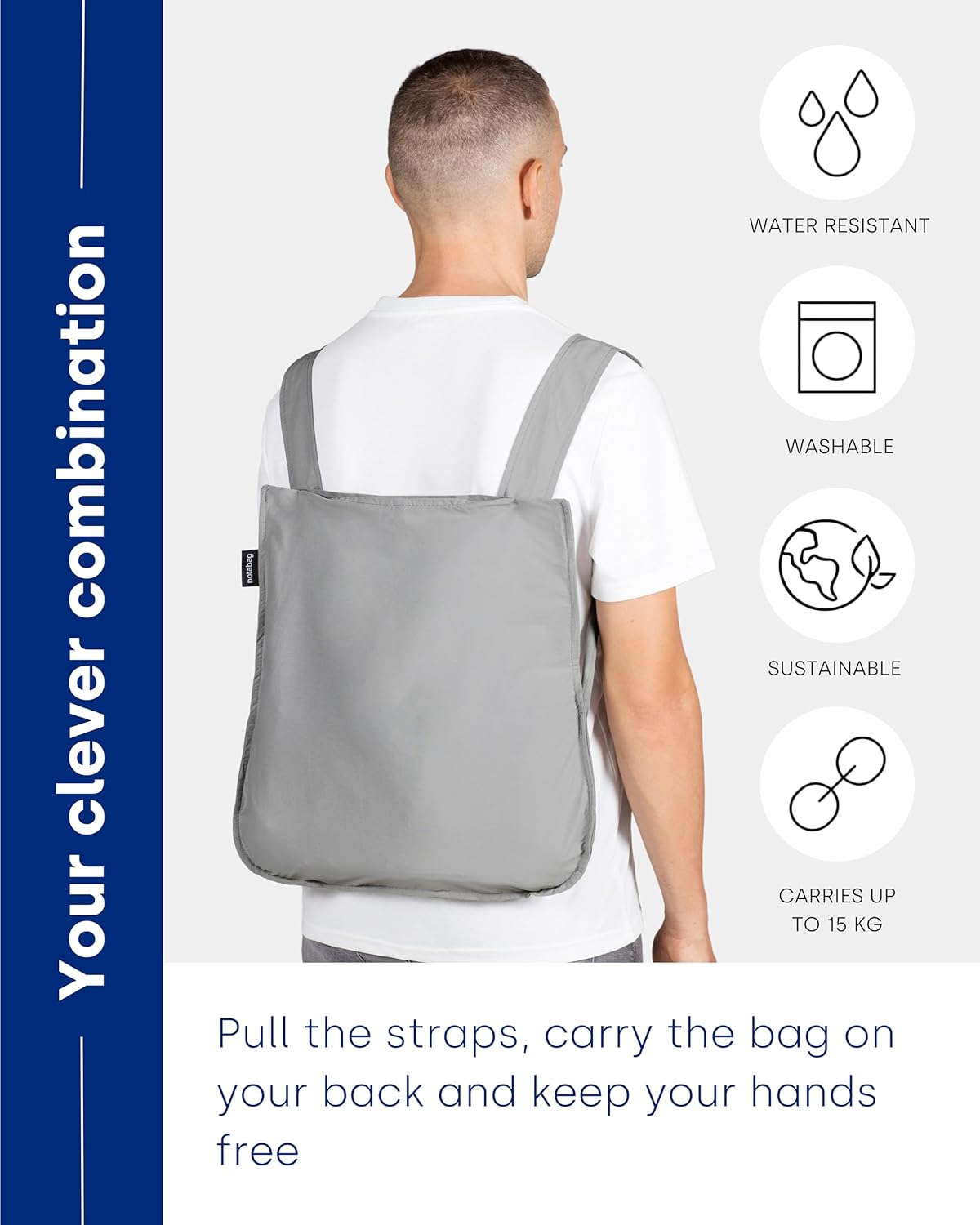 Notabag Original 2 in 1 Backpack and Bag (Grey) – reusable grocery bags foldable – clever design for more flexibility – grocery tote bag