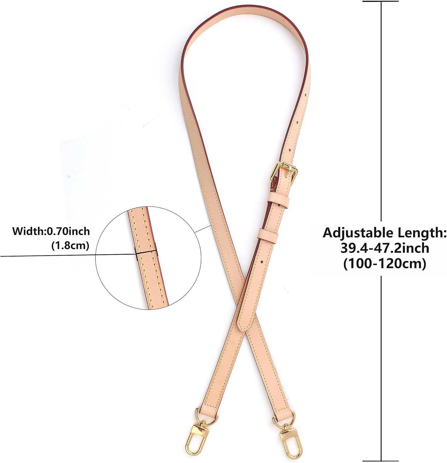  Vachetta Leather Replacement Crossbody Bags Strap Adjustable Shoulder Strap for Speedy 20 25 (Apricot-0.70Width Adjustable 39.4-47.2Length) thumbnail