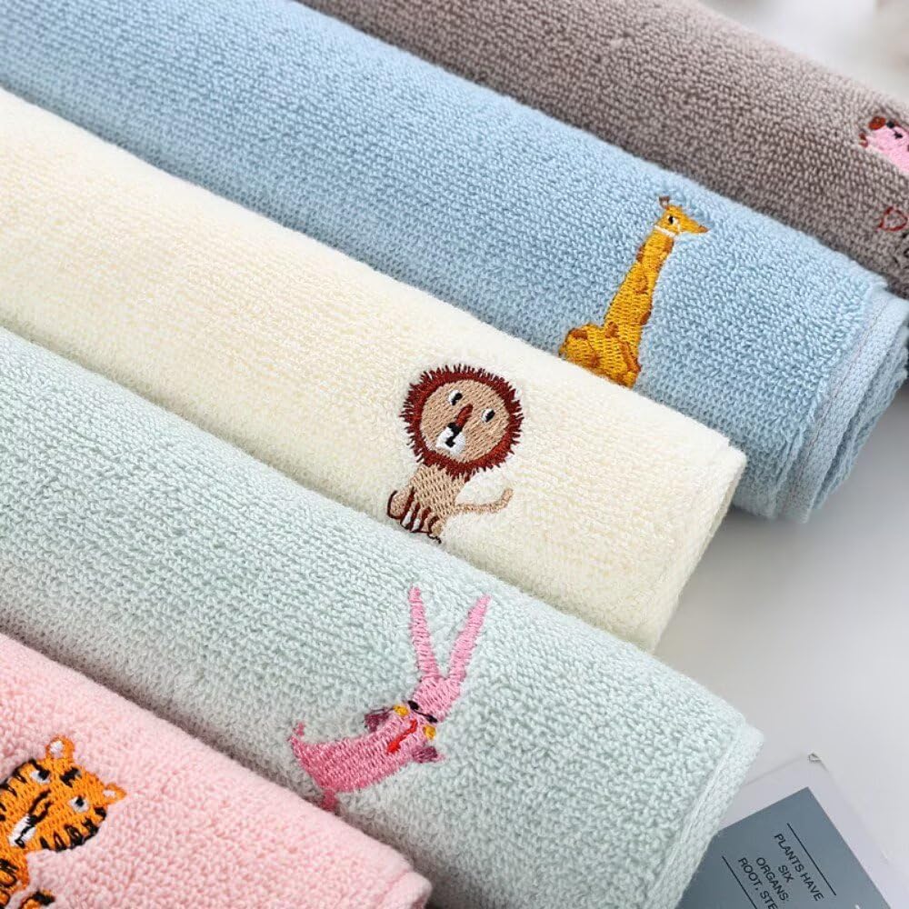 Cute Kids Washcloth Hand Towels Set 5 – 100% Cotton, Soft, Absorbent, Quick Dry – Animal Series