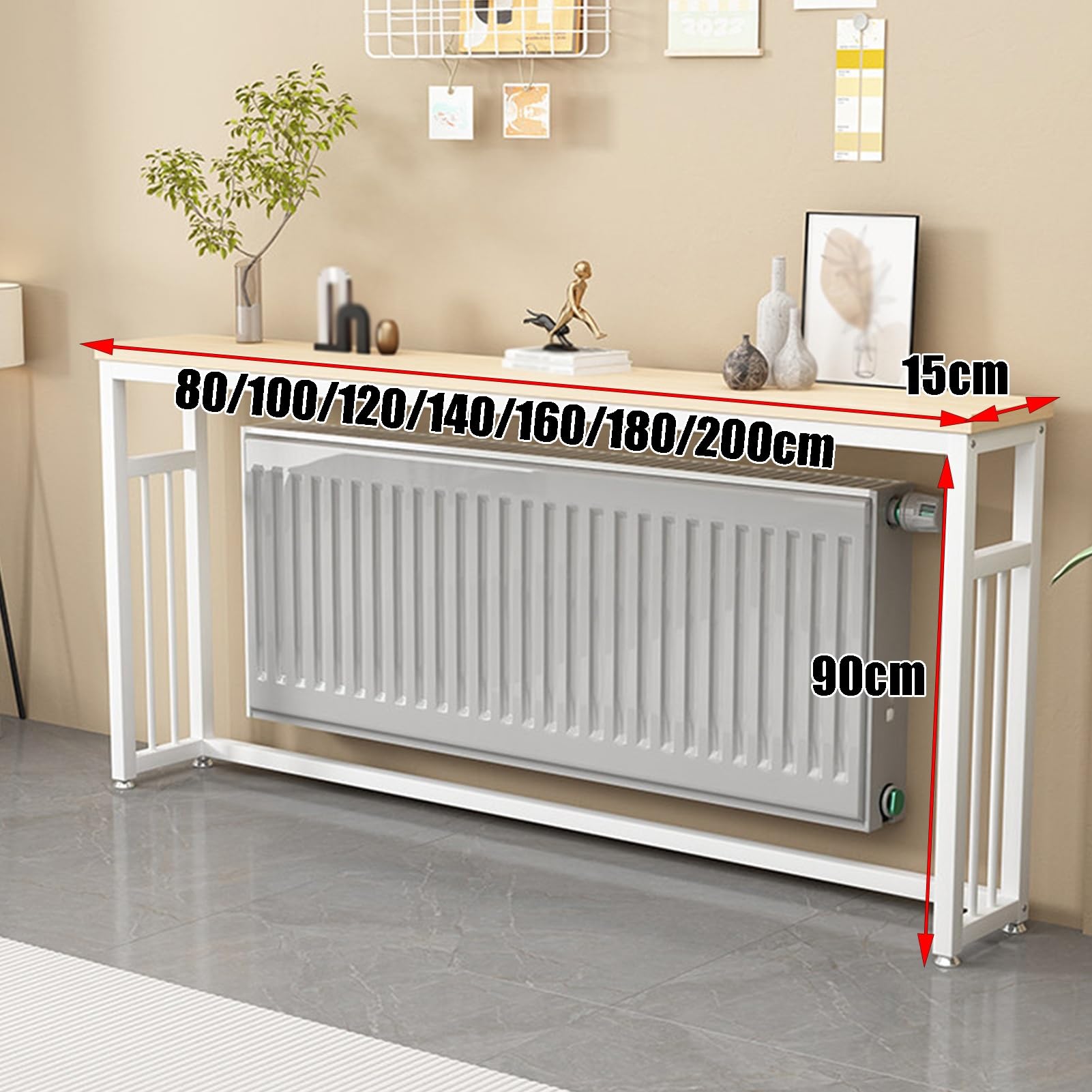 Copritermosifone Sopra Termosifone Mensola Galleggiante Legno Resistente(Style 2,140x15x90cm)