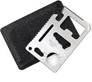 Multitool Card 11-in-1 Survival Tool (w/Leather Holder) - Credit Card Size Pocket EDC Gear w/Bottle Opener & Saw - Camping Gift for Men, Dad