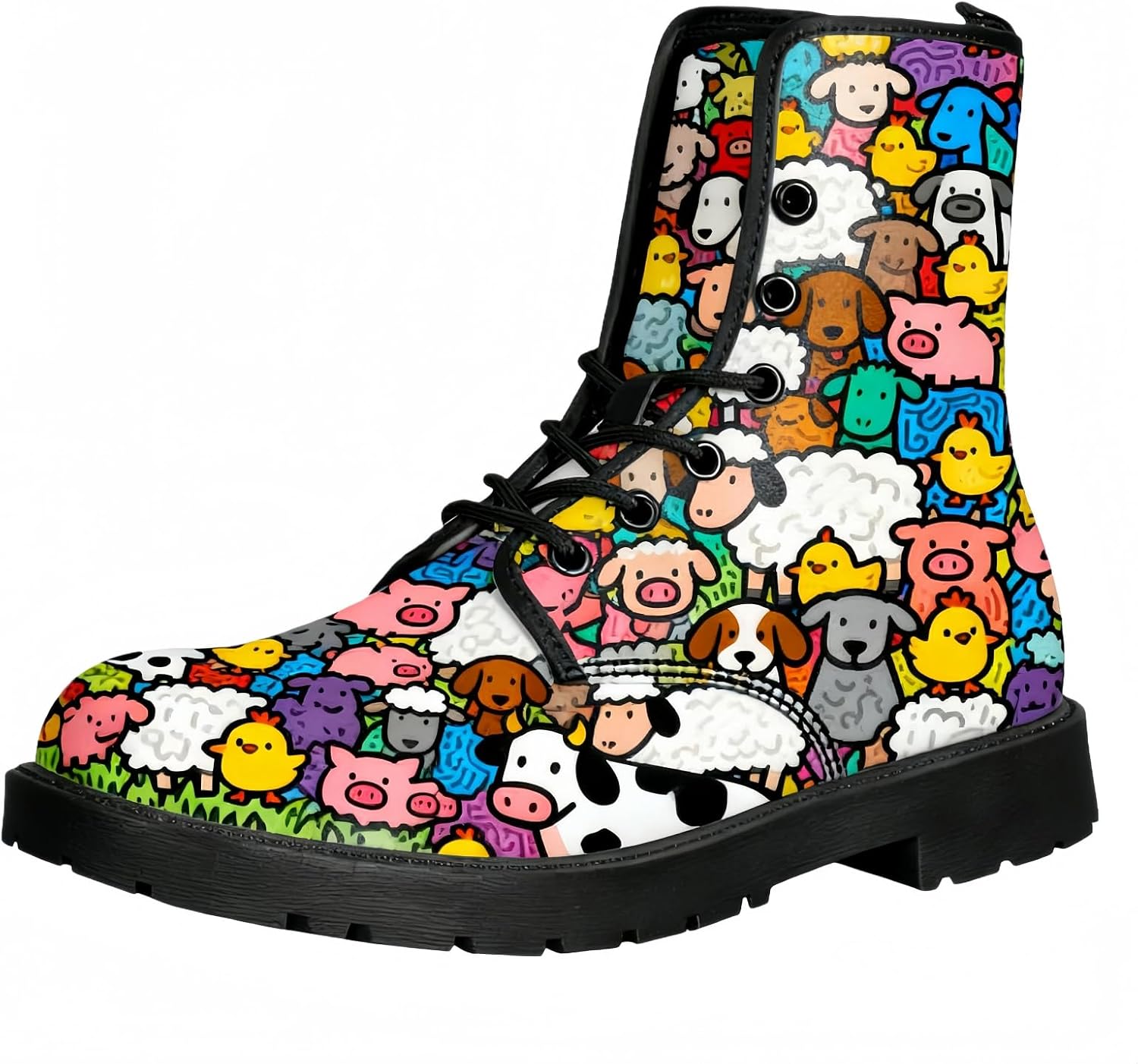 Women's Printed Short Boots Lace-up Block Heel Combat Ankle Booties for Girls Ladies Autumn and Winter Shoes Rose Skull Butterfly FLowers Cartoon Pattern