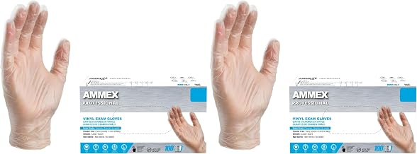 AMMEX Clear Vinyl Disposable Exam/Medical Gloves, 3 Mil, Latex/Powder-Free, Food-Safe, Smooth, Non-Sterile, Medium Box of 100 (Pack of 2)
