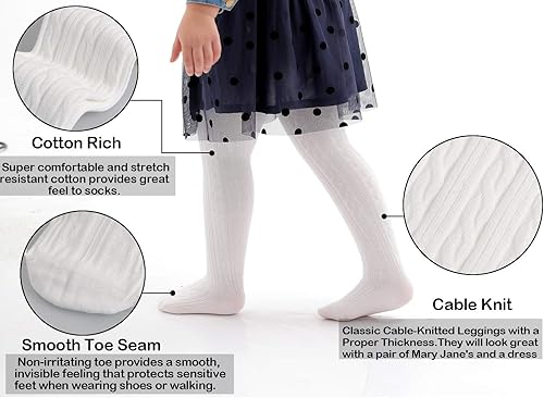 Miniatura 3 de EPEIUS - Pantimedias de punto trenzado, mallas gruesas de algodón para recién nacidos, bebés o niñas pequeñas, paquete de 3, 4, 5 y 6 unidades