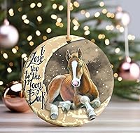 Vista 7 de Adorno de Navidad 2025 – Horse I Love You to The Moon and Back - Adorno de círculo de cerámica – Decoración colgante para árbol de Navidad, regalo