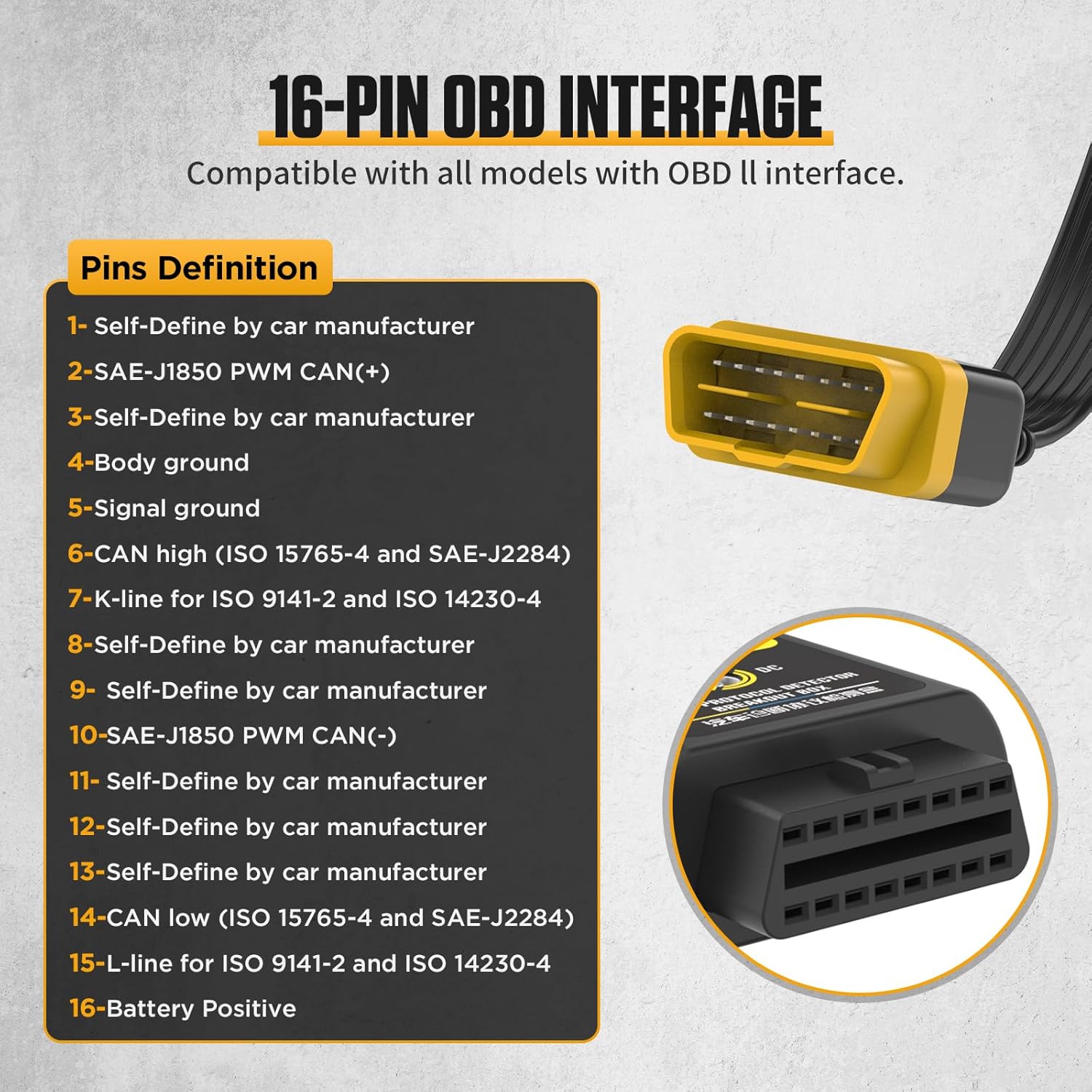 OBD 2 Breakout Box, Automotive OBD II Breakout Box Designed for Communication, Power and Ground Detection, Equipped with 16-Pin CAN, 4mm Banana Jack, Multi-Function Jumper and 17.7-Inch Cable