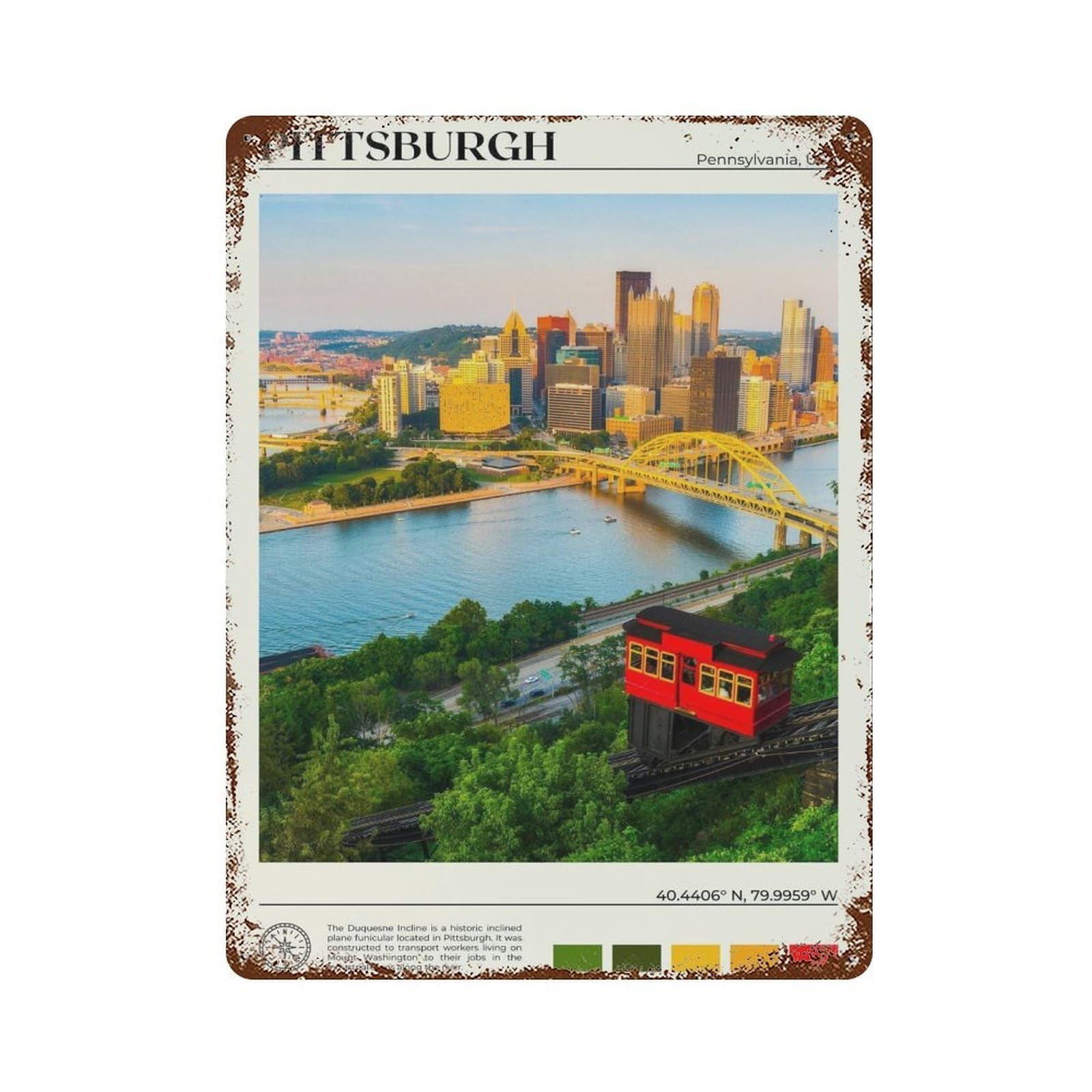 xiaoxiaoshen Real Photo Pittsburgh Pennsylvania USA Wall Decor Art Metal Tin Poster Modern Home Decor Art Home Bar Shop Decorations Vintage Sign 40x30cm