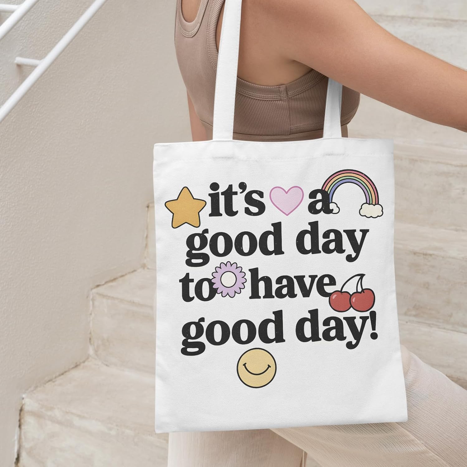 Inspirational Tote Bags for Women, It's a Good Day to Have Good Day Preppy Aesthetic Canvas Tote Bag, Motivational Positive Affirmations Gifts for Women, Reusable Grocery Shopping Bags - Image 3