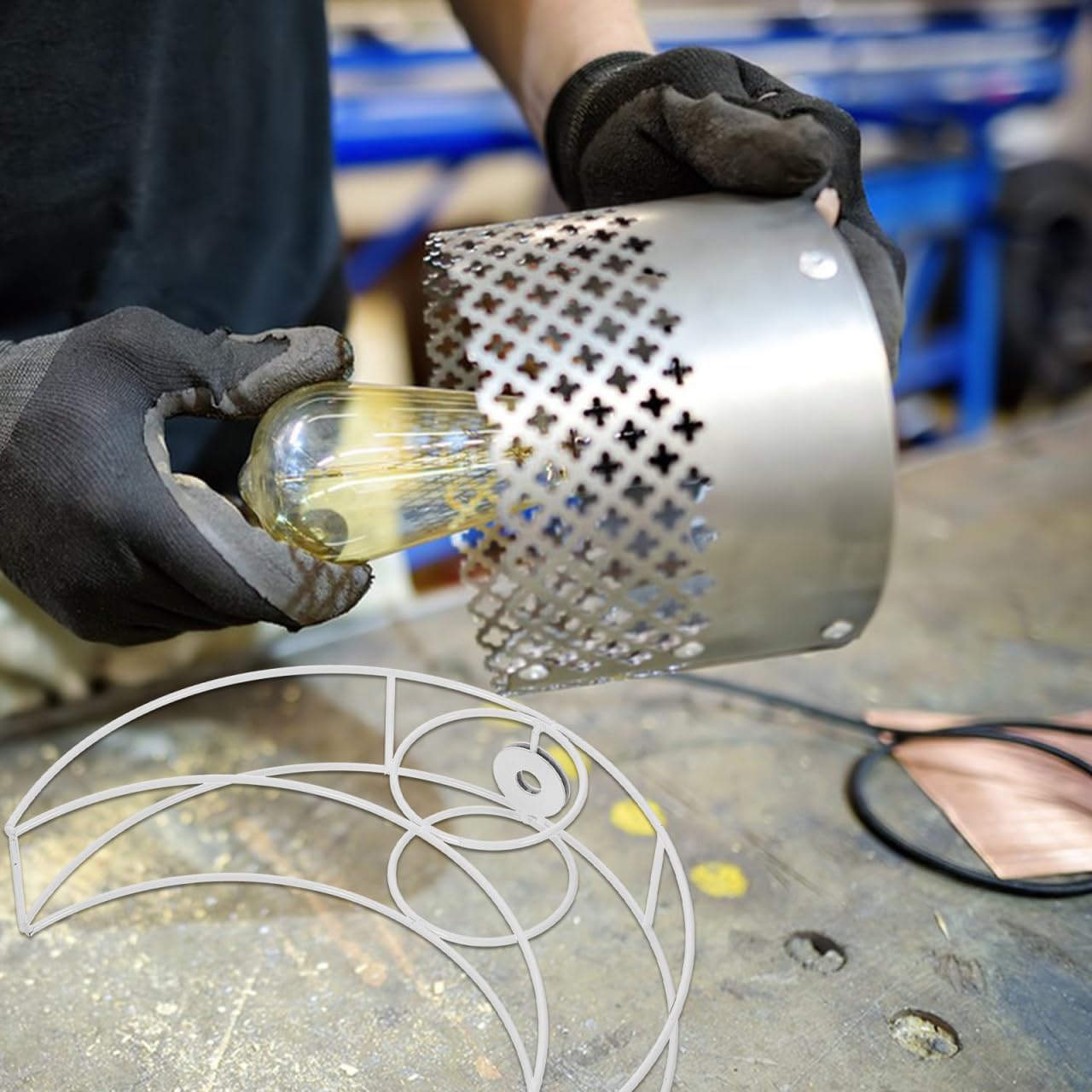 Cabilock Moon Shape Lampshade Frame, Vintage Iron Diy Lamp Frame for Table Lamp, Pendant Light, and Chandelier for Home Decor