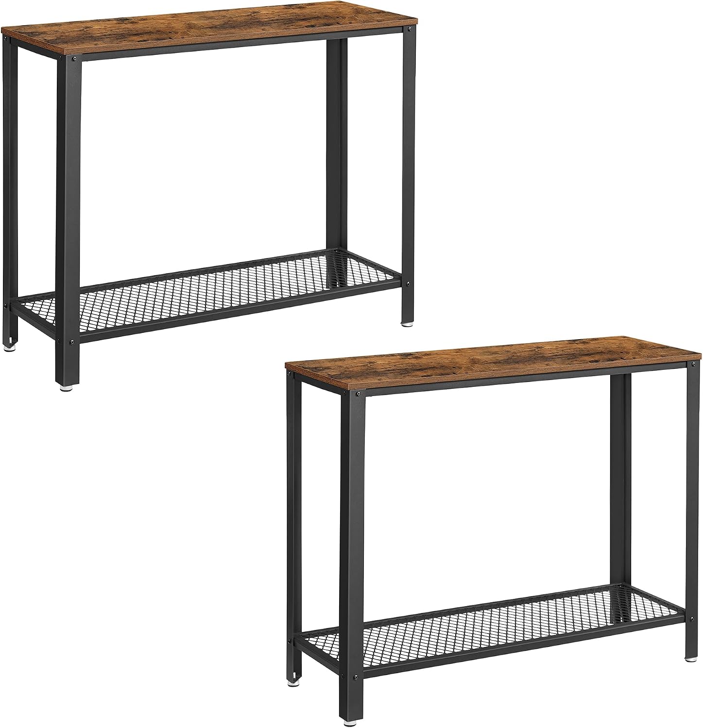 VASAGLE Set of 2 Narrow Sofa Console Tables, 2-Tier, Steel Frame