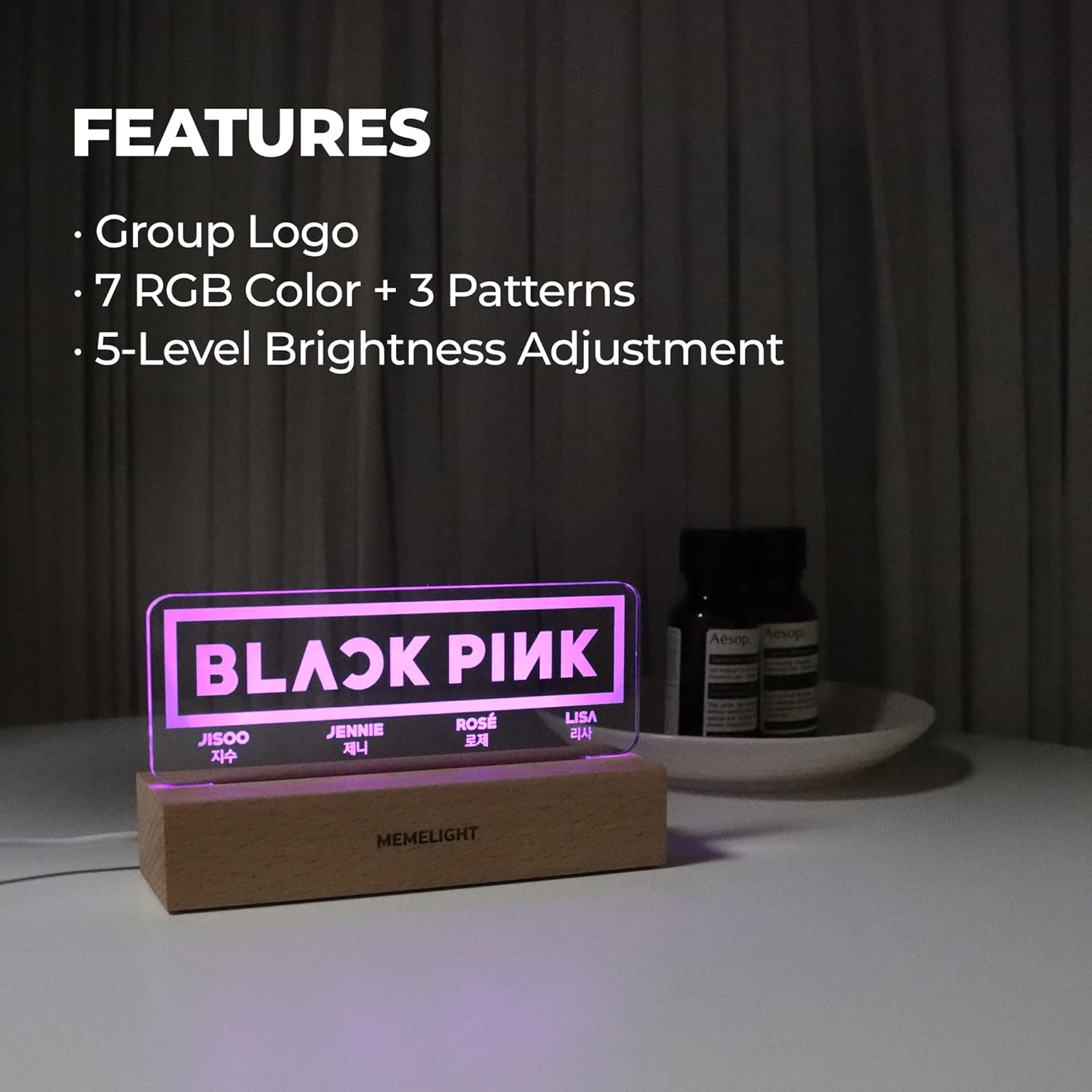 Black.Pink Night Light, Kpop Merchandise, Korean Idol Lamp for Blink, 7RGB Color, Dimmer, 8.3 x 4.2 x 1.7 - Image 2