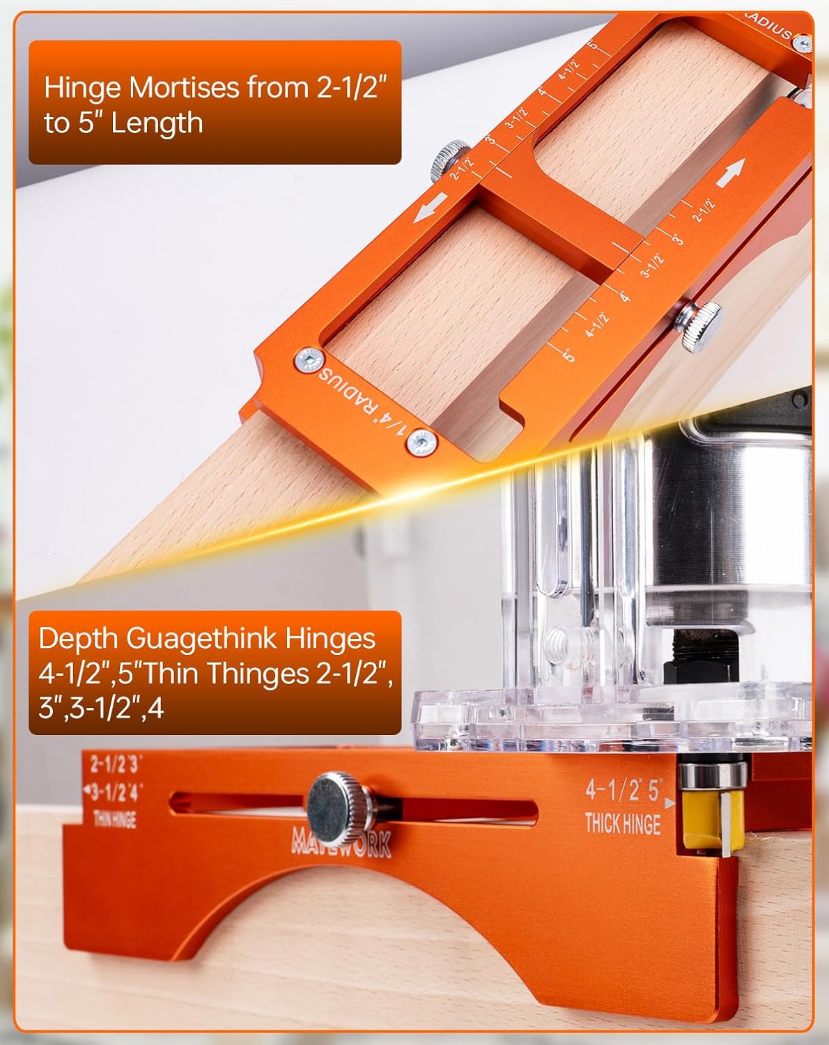 Door Hinge Jig & Installation Tool, Anodized Aluminum Router Template for 3” to 5” Hinges (1/4” & 5/8” Radius) - Complete Door Knob & Deadbolt Mortise Drilling Guide Tool Set