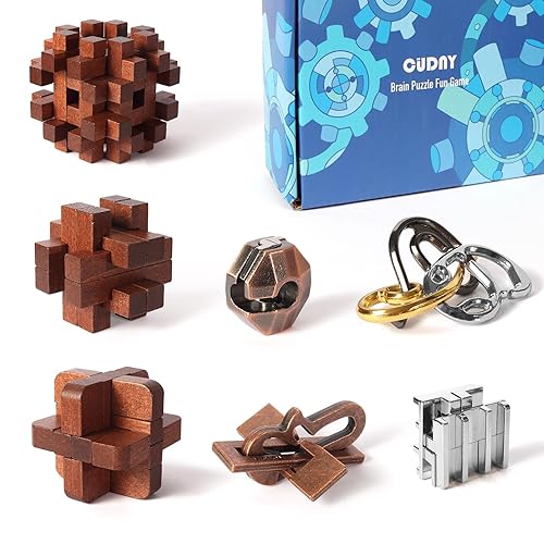 7 Pieces Cool Unlock Interlock Brain Teaser Puzzles Retro Wooden