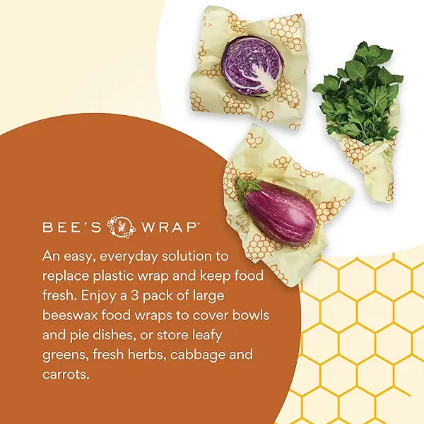 Bee's Wrap Beeswax Wraps for Food - 3 Pack of Large Beeswax Wraps - Plastic Free Made in USA Reusable Natural Food Wrap - Honeycomb Print 5