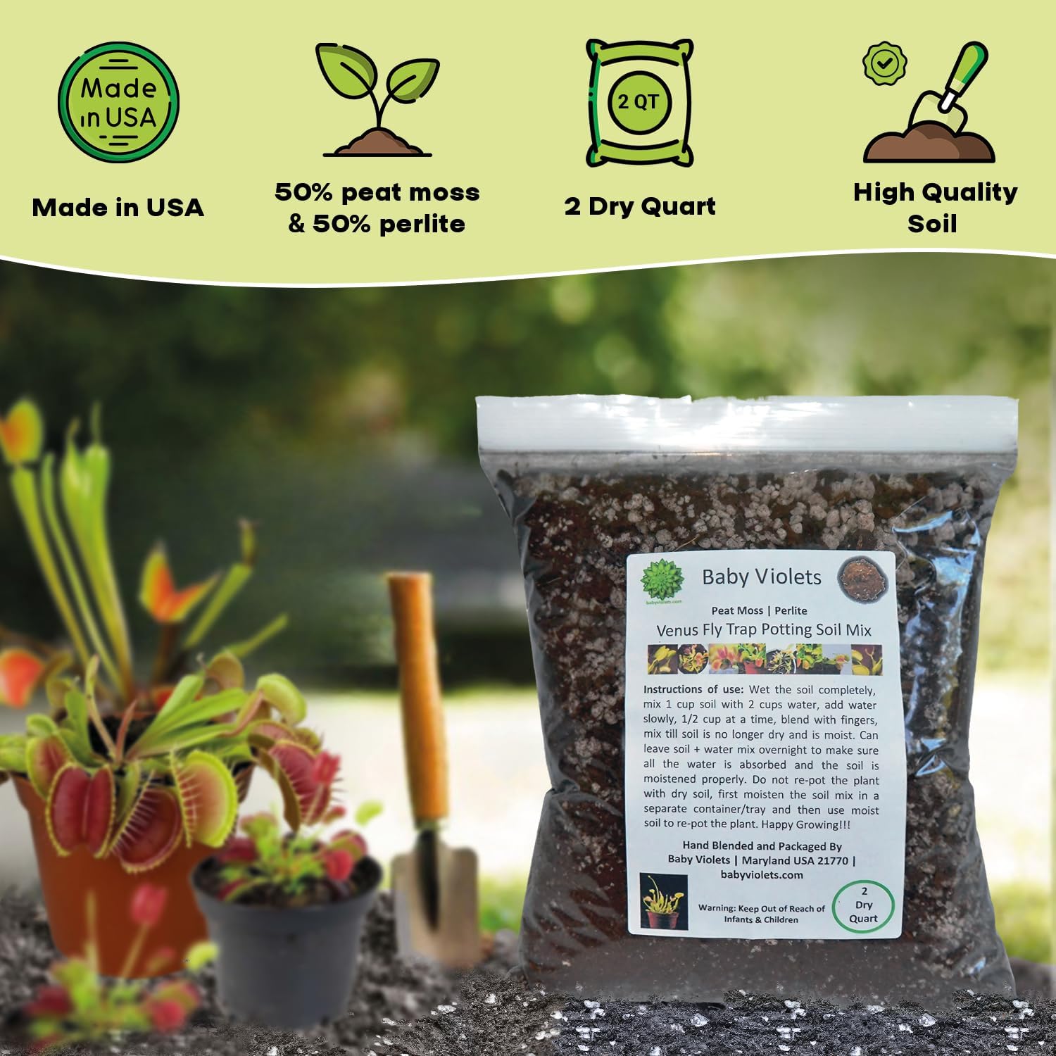 Venus Fly Trap, Pitcher, Butterworts, Bladderworts Drosera Carnivorous Plant Potting Soil Mix Peat Moss & Perlite (½ Gallon / 2 quarts). (Pack of 2)