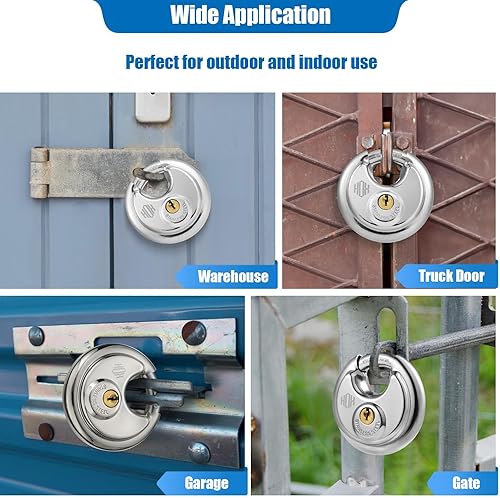Miniatura 7 de HOX Candado de disco con llave, candados de acero inoxidable con igual llave, paquete de 6 cerraduras resistentes, cerradura impermeable para