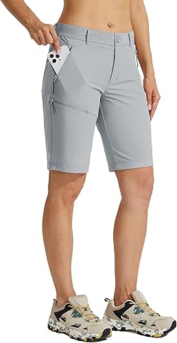 Willit Pantalones cortos largos de senderismo para mujer de 10 pulgadas, de secado rápido, atléticos, de verano, con bolsillos