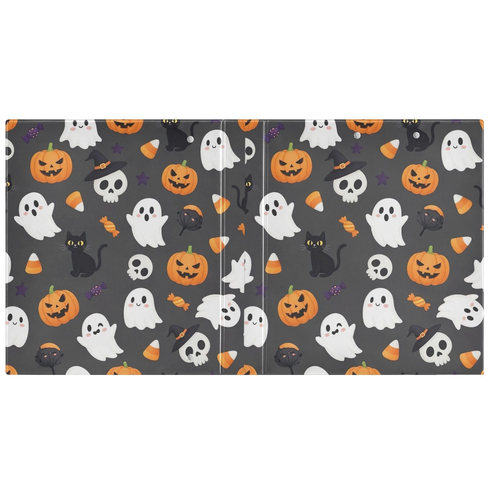 Confezione da 2 raccoglitori ad anelli con stampa di fantasmi di Halloween, con tasche, grandi, per scuola, università, ufficio
