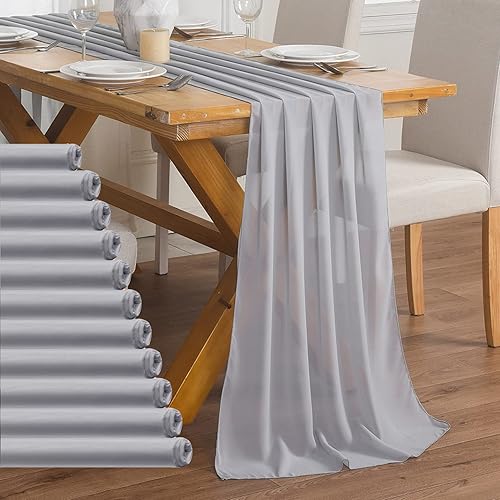 Paquete de 12 caminos de mesa de gasa gris de 10 pies, camino de mesa de tul transparente de 29 x 120 pulgadas, camino de mesa romántico para