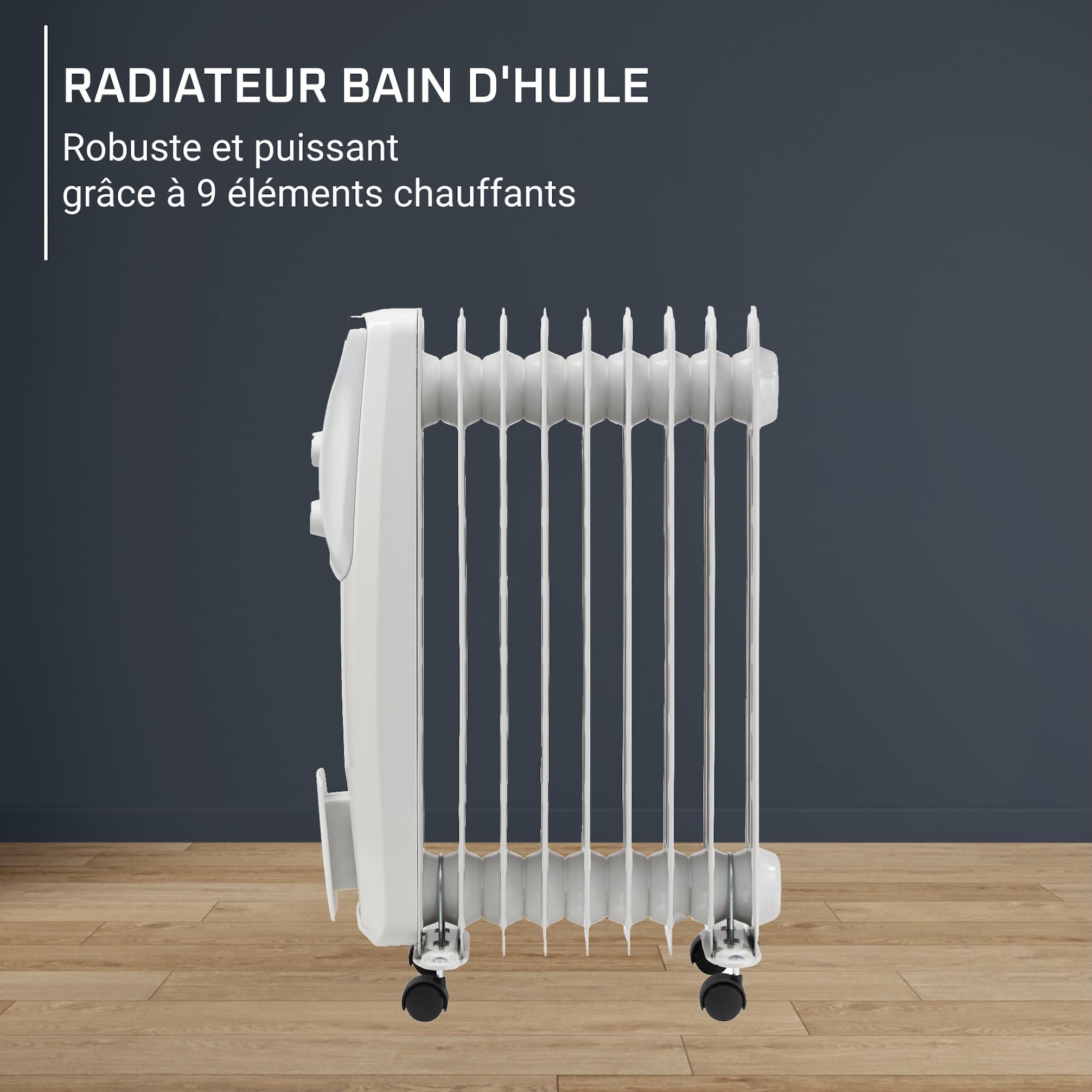 Rowenta Intensium Radiateur à bain d’huile 2000 W, Chauffage d’appoint 25 m², 3 niveaux dont Éco, Silencieux, Thermostat réglable, Sécurité anti-basculement & surchauffe, Poignée & roulettes, BU2620F0
