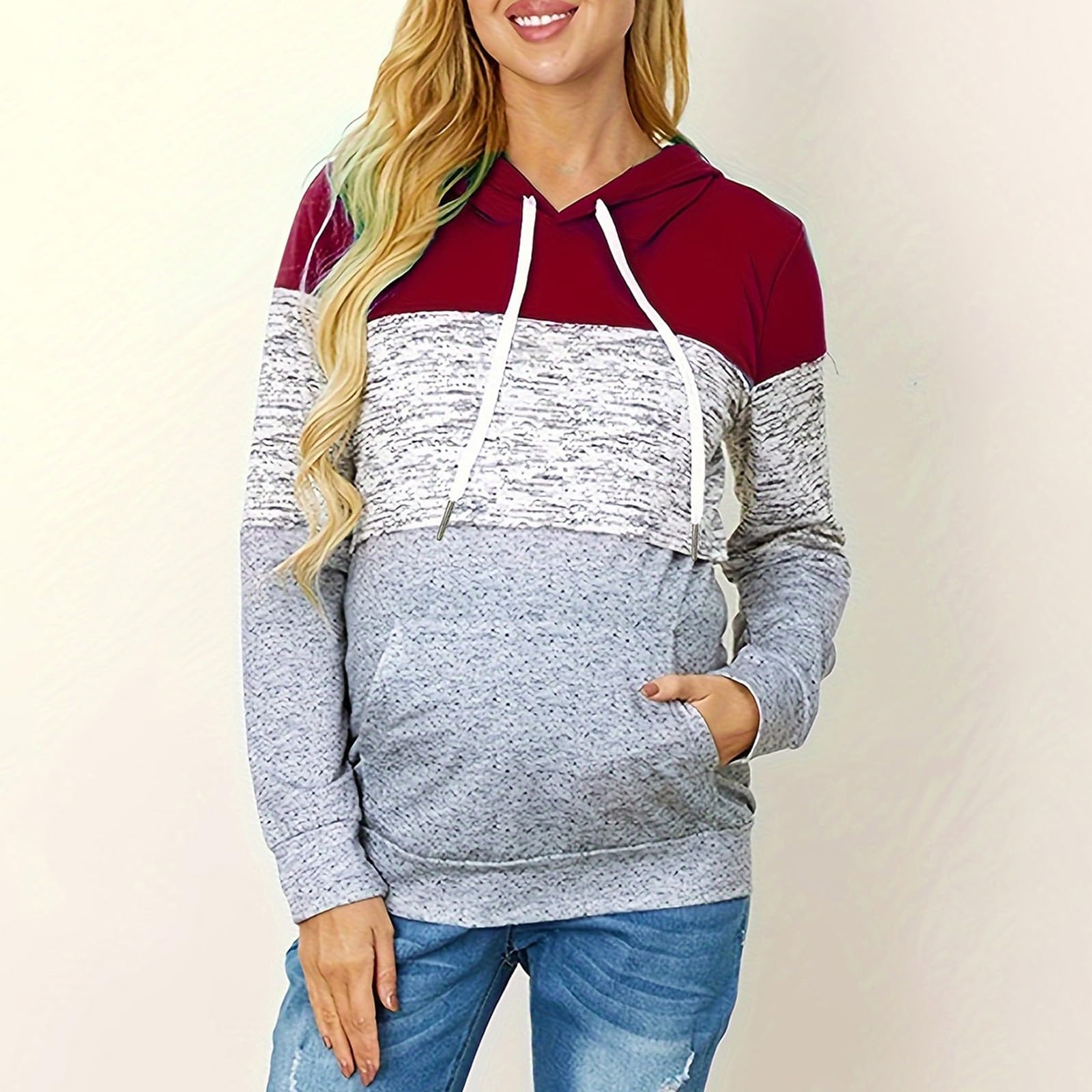 Maglione da allattamento da donna, in cotone, a maniche lunghe, tinta unita, con collo alto, a doppio strato, per allattamento e allattamento