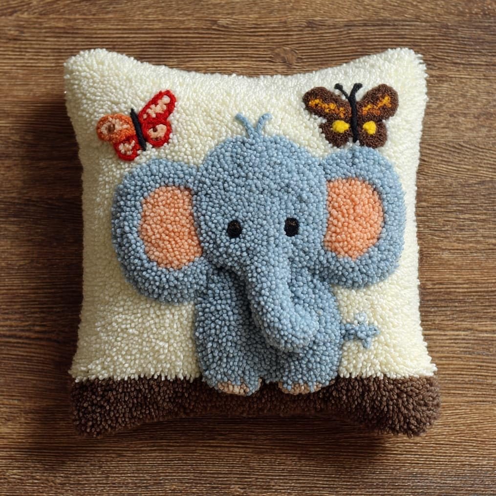 AxiangziK Latch Hook Pillow Kits with Yarn,The Elephant and the Butterfly