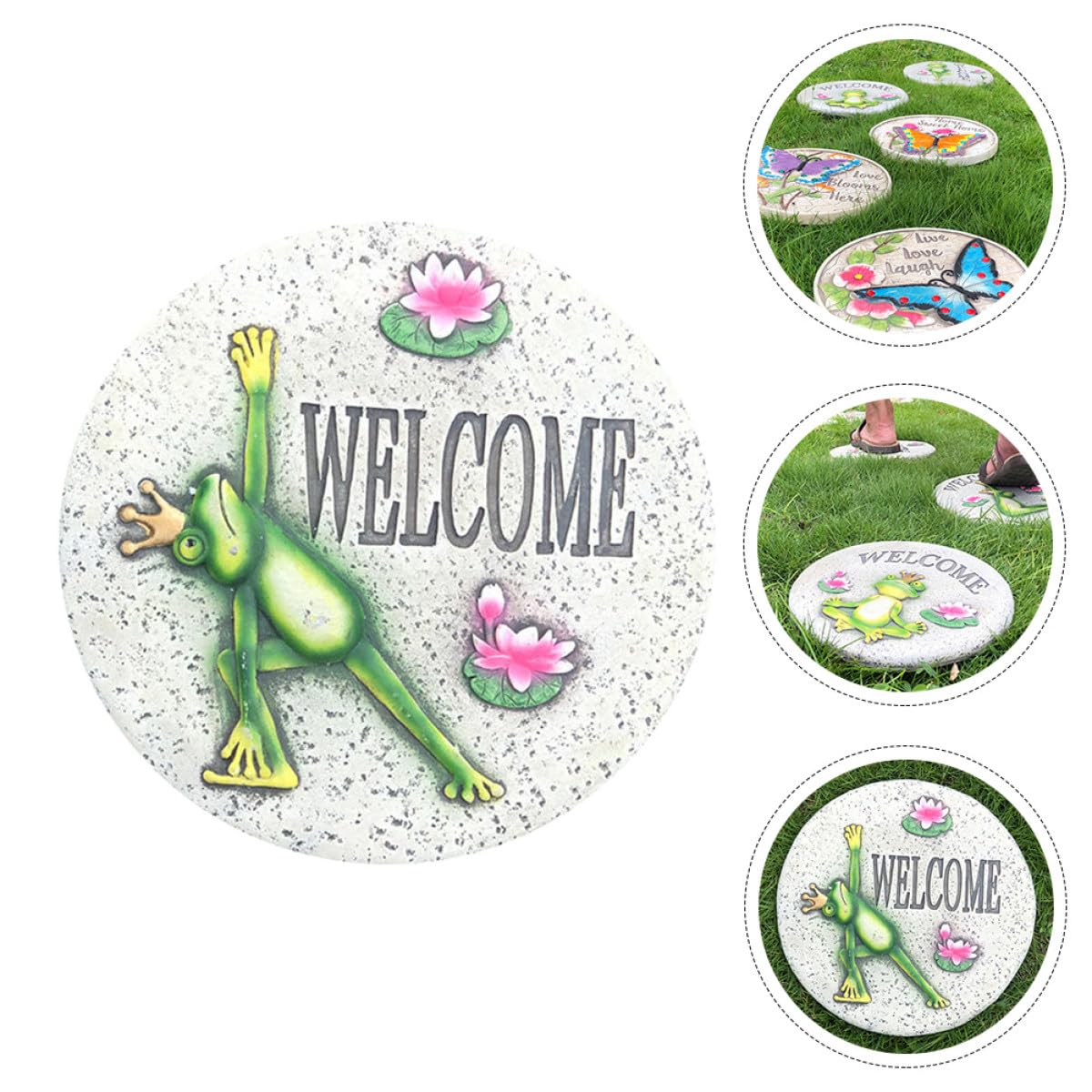 Pietre di Benvenuto in Cemento per Giardino e Patio, Decorazioni per Prato Resistenti, Pietre da Giardino Portatili per Esterni e Cortile